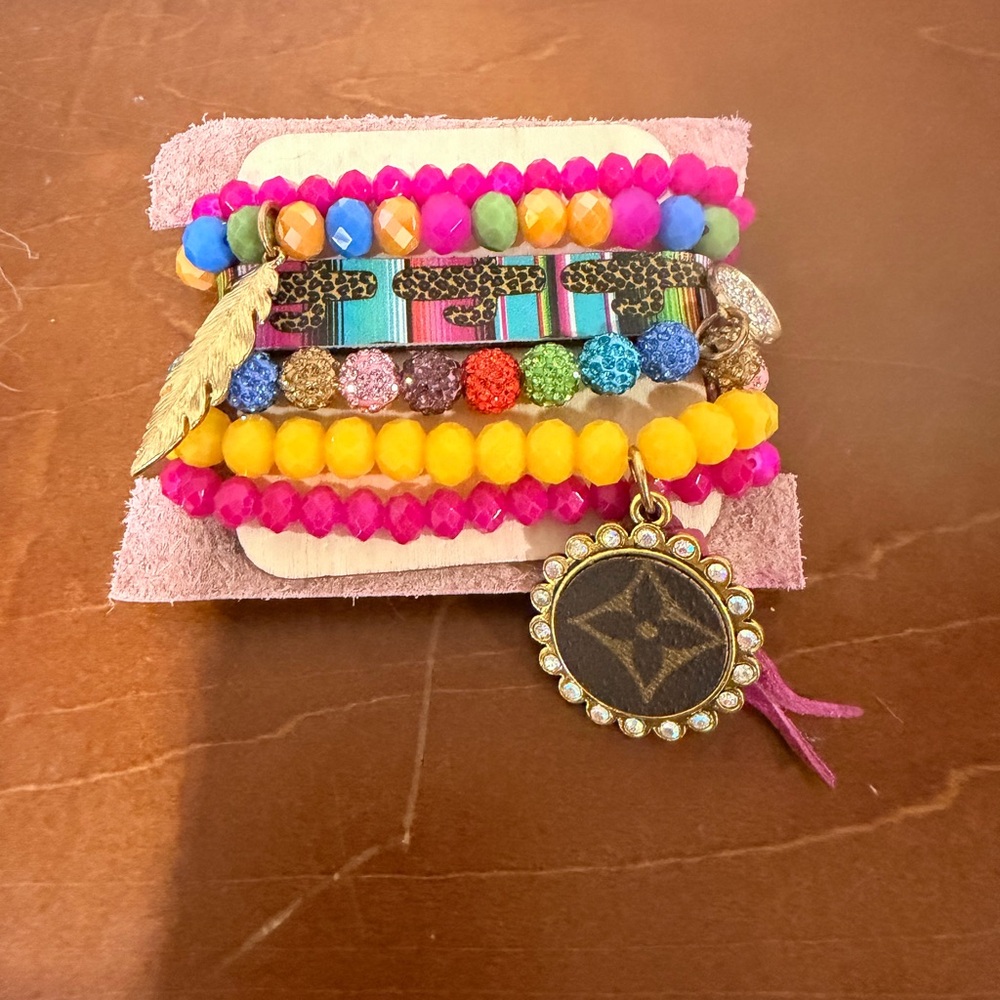 Colorful Beaded Bracelet Set with Charm